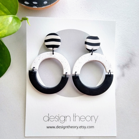 Black and White Statement Hoop Earrings - Picture 4 of 6
